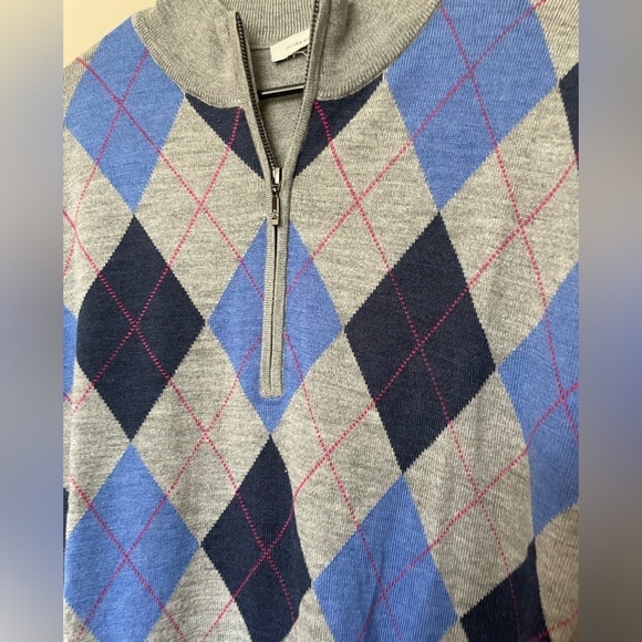Oliver Ridley Golf Sweater EF Merino Wool Mens 1/4 Zip Gray Blue - Picture 3 of 6